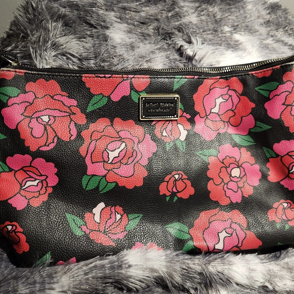 Betsey Johnson Black and Pink Floral Women's Bag